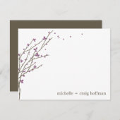 Blooming Branches platte dank u kaart - plum Notitiekaartje (Voorkant / Achterkant)