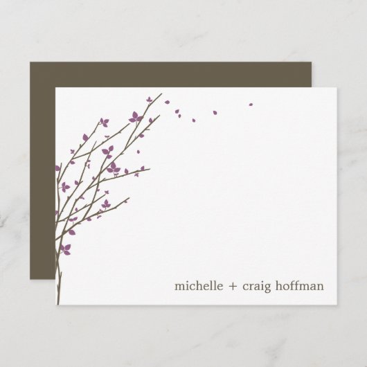 Blooming Branches platte dank u kaart - plum Notitiekaartje (Voorkant / Achterkant)