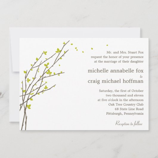 Blooming Branches Wedding Invitation - Limoen Kaart (Voorkant)