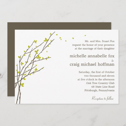 Blooming Branches Wedding Invitation - Limoen Kaart (Voorkant / Achterkant)