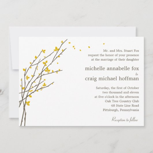 Blooming Branches Wedding Invitation - Mustard Kaart (Voorkant)