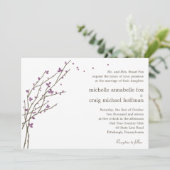 Blooming Branches Wedding Invitation - Plum Kaart (Staand voorkant)