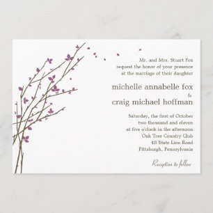 Blooming Branches Wedding Invitation - Plum Kaart