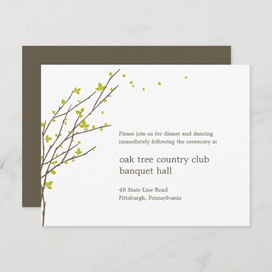 Blooming Branches Wedding Reception Card - Limoen Kaart (Voorkant / Achterkant)