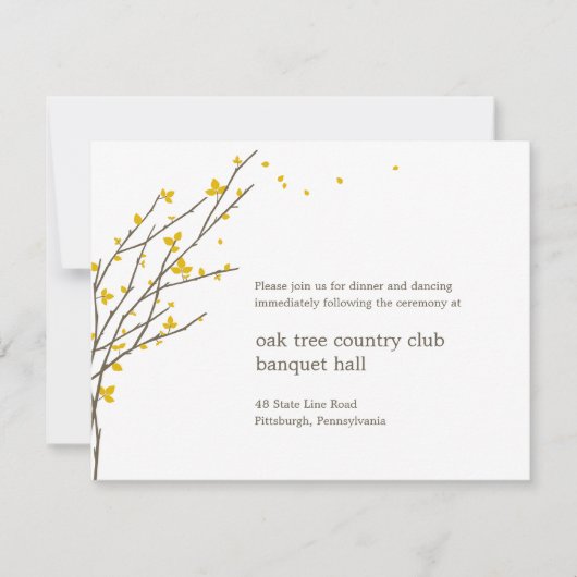 Blooming Branches Wedding Reception Card - Mustard Kaart (Voorkant)