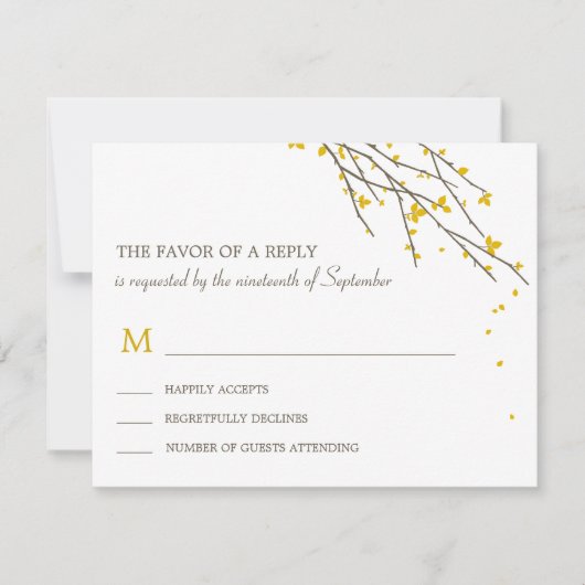 Blooming Branches Wedding RSVP Card - Mustard (Voorkant)