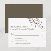 Blooming Branches Wedding RSVP Card - Plum (Voorkant / Achterkant)