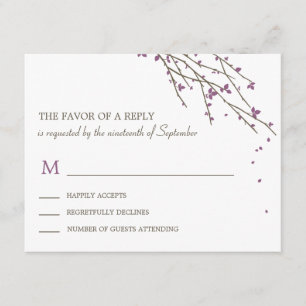 Blooming Branches Wedding RSVP Card - Plum Kaartje