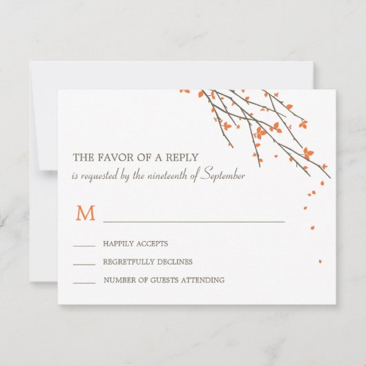 Blooming Branches Wedding RSVP-kaart - Oranje RSVP Kaartje (Voorkant)