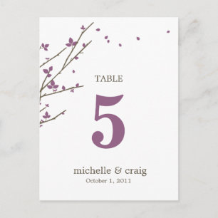 Blooming Branches Wedding Table Number Card - Plum Briefkaart