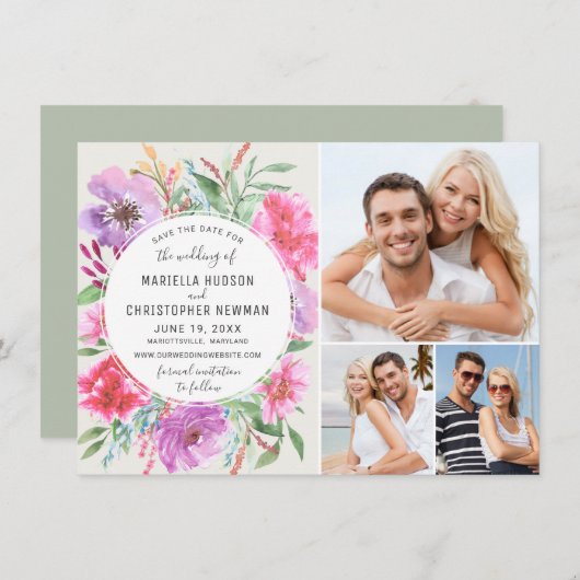 Blooming Bright Garden Waterverf Bewaar de datum Save The Date (Voorkant / Achterkant)