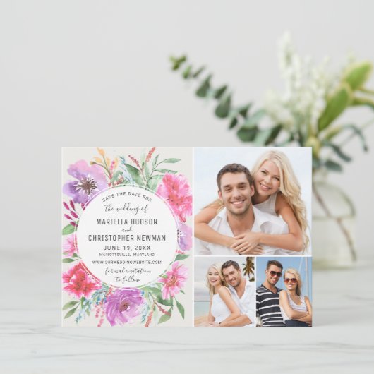 Blooming Bright Garden Waterverf Bewaar de datum Save The Date (Staand voorkant)