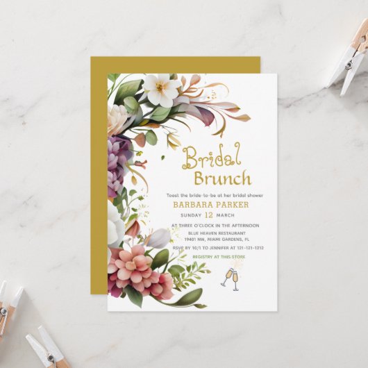 Blooming Brunch: Uitnodiging tot Vrijgezellenfeest (Voorkant / Achterkant in situ)