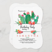 Blooming Cactus Birthday Party Invitation Kaart (Voorkant / Achterkant)