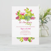 Blooming Cactus Birthday Party Invitation Kaart (Staand voorkant)