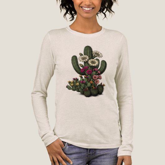 Blooming Cactus Botanical Art Tri-Blend Shirt (Voorkant)