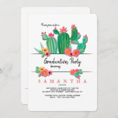 Blooming Cactus Graduation Party Invitation Kaart (Voorkant / Achterkant)