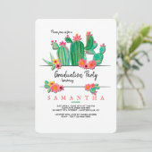 Blooming Cactus Graduation Party Invitation Kaart (Staand voorkant)