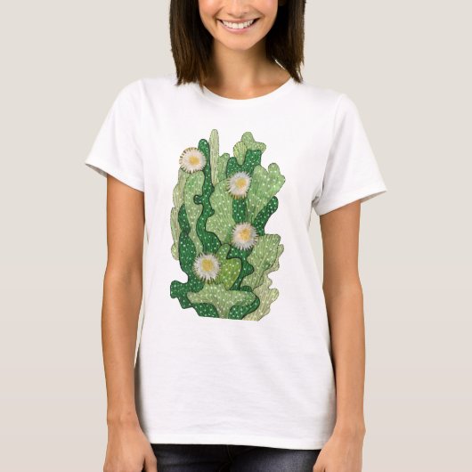 Blooming Cactus Succulent Cacti Green Khaki Olive T-shirt (Voorkant)