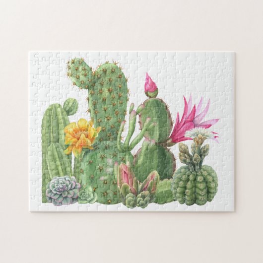Blooming Cactus Waterverf Garden Legpuzzel (Horizontaal)
