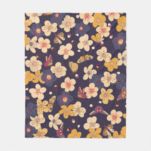 blooming cherry and butterflies seamless pattern.  fleece deken (Voorkant)