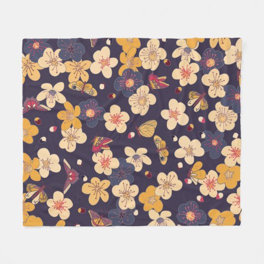 blooming cherry and butterflies seamless pattern.  fleece deken (Voorkant (Horizontaal))