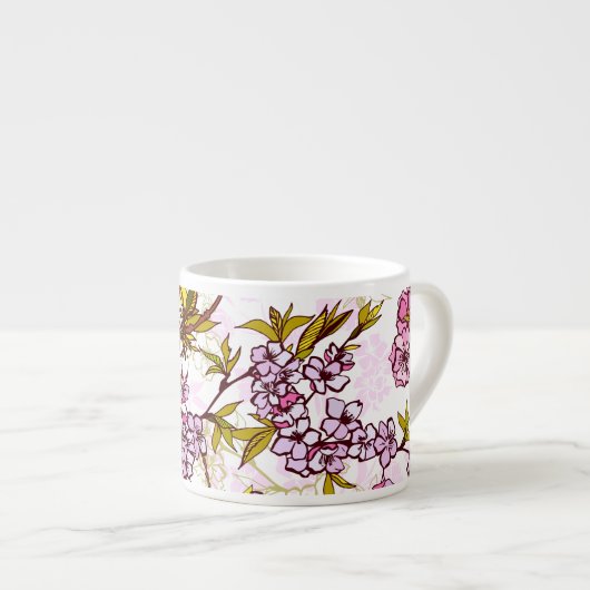 Blooming Cherry Blossom Pattern  Espresso Kop (Voorkant rechts)