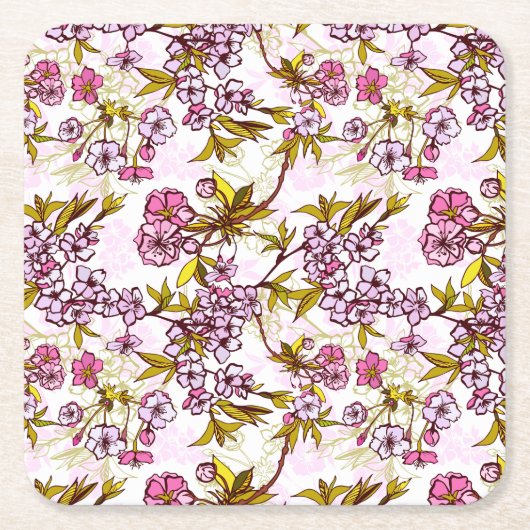 Blooming Cherry Blossom Pattern Kartonnen Onderzetters (Voorkant)