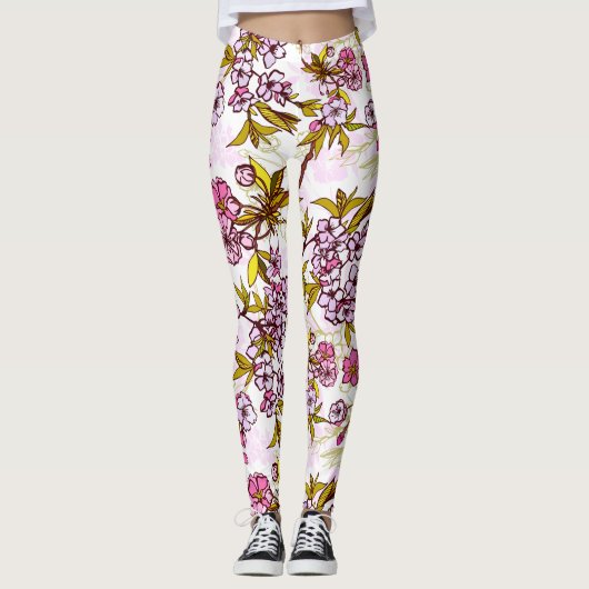 Blooming Cherry Blossom Pattern Leggings (Voorkant)