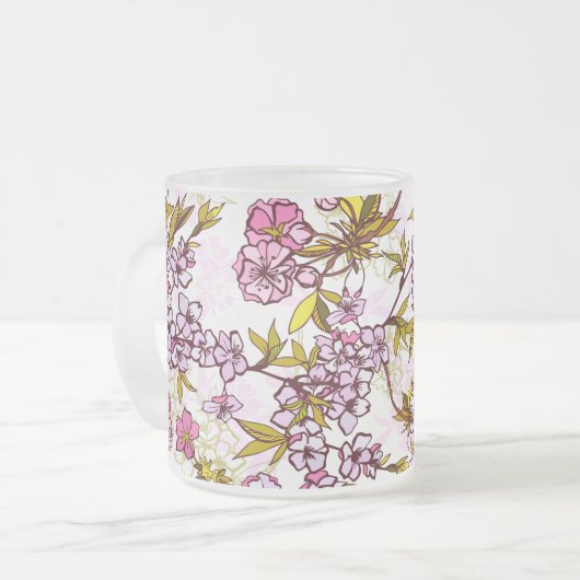 Blooming Cherry Blossom Pattern  Matglas Koffiemok (Voorkant links)