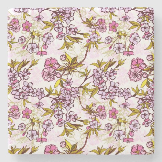 Blooming Cherry Blossom Pattern  Stenen Onderzetter (Voorkant)