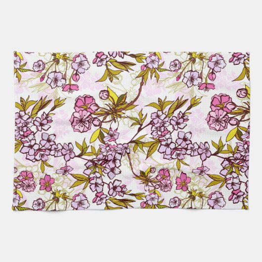 Blooming Cherry Blossom Pattern Theedoek (Horizontaal)