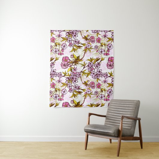Blooming Cherry Blossom Pattern  Wandkleed (In situ)