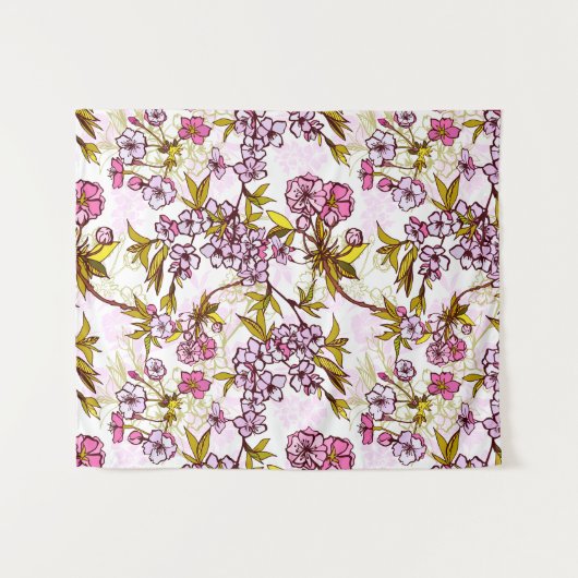 Blooming Cherry Blossom Pattern  Wandkleed (Voorkant (horizontaal))