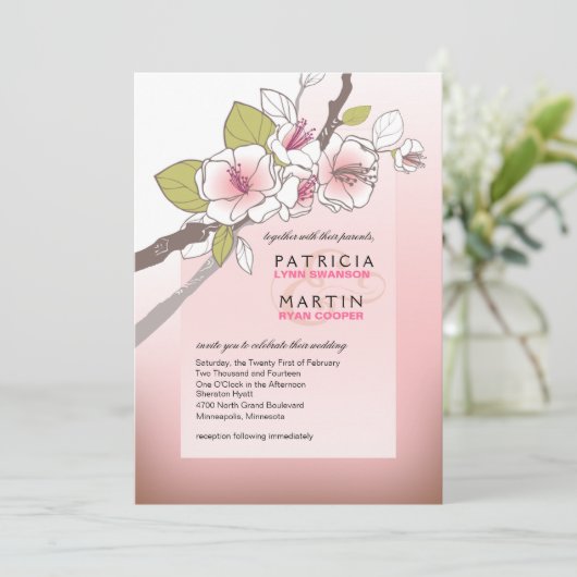 Blooming Cherry Blossom Weddenschap roze Kaart (Staand voorkant)