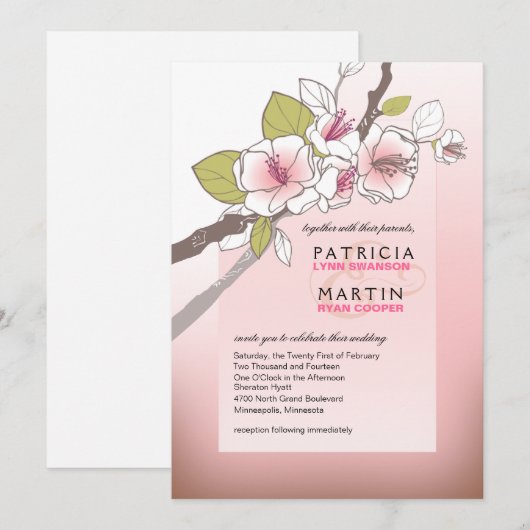 Blooming Cherry Blossom Weddenschap roze Kaart (Voorkant / Achterkant)
