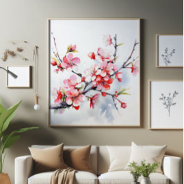 Blooming Cherry Branch Foto Afdruk