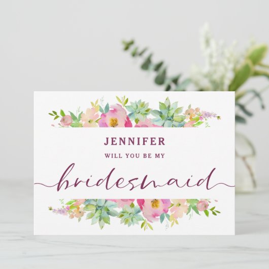 Blooming Chic Floral Bridesmaid proposal Kaart (Staand voorkant)