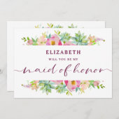 Blooming Chic Floral Maid of Honor proposal Kaart (Voorkant / Achterkant)