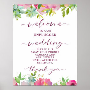Blooming Chic Floral Unplugged Wedding Table Sign Poster