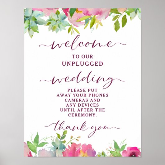 Blooming Chic Floral Unplugged Wedding Table Sign Poster (Voorkant)