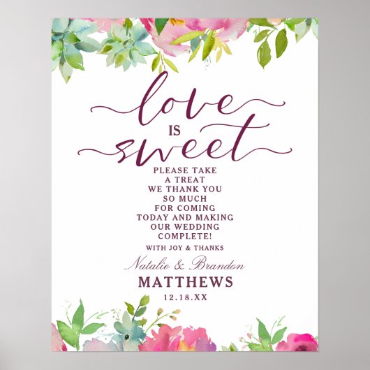 Blooming Chic Love is Sweet Treat Wedding Sign Poster (Voorkant)