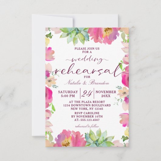 Blooming Chic Roze Bloemenbruiloft repetitie diner Kaart (Voorkant)