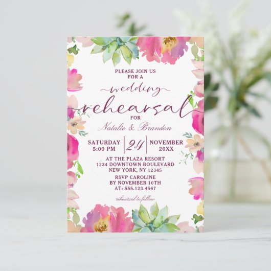 Blooming Chic Roze Bloemenbruiloft repetitie diner Kaart (Staand voorkant)