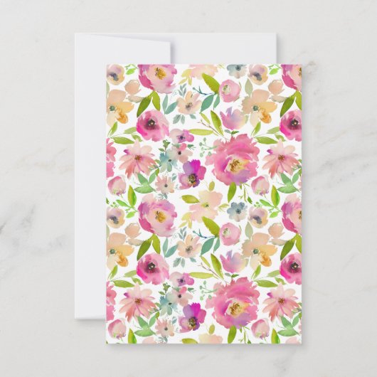 Blooming Chic Roze Bloemenbruiloft repetitie diner Kaart (Achterkant)