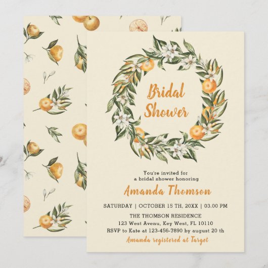 Blooming Citrus Botanical Bridal Shower Invitation Kaart (Voorkant / Achterkant)