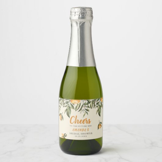 Blooming Citrus Vrijgezellenfeest Mousserende Wijn Sparkling Wijnetiket (Voorkant)