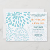Blooming Dahlia Coral Blue Floral Wedding Invite Kaart (Voorkant)