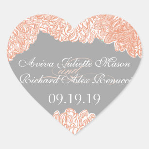 Blooming Dahlia Peach Coral Wedding Hart Sticker