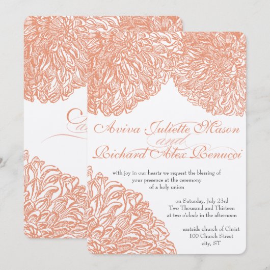 Blooming Dahlia Peach Coral Wedding Kaart (Voorkant / Achterkant)